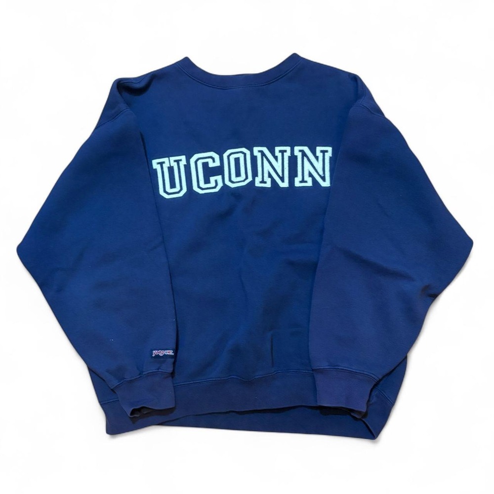 Vintage Jansport UCONN Crewneck Sweatshirt Mens Navy Blue Embroidered Logo M